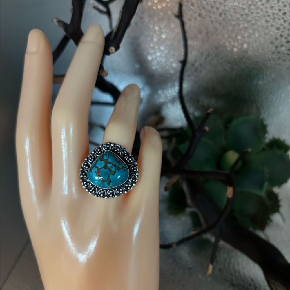 Size 7&3/4 Turquoise Silver Ring for healing 925